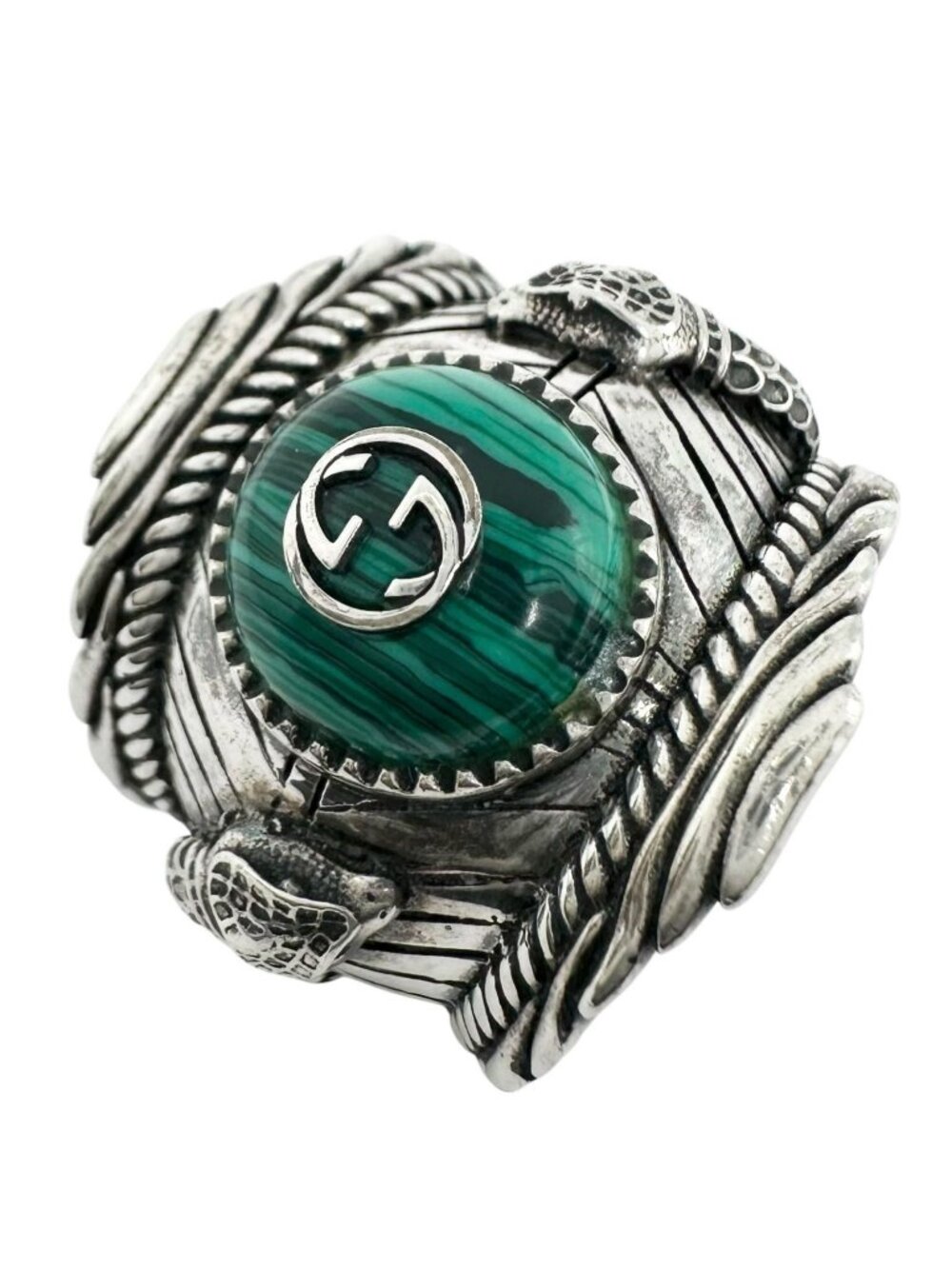 Gucci Ring Snake Malachite Silver - Picture 1 of 9